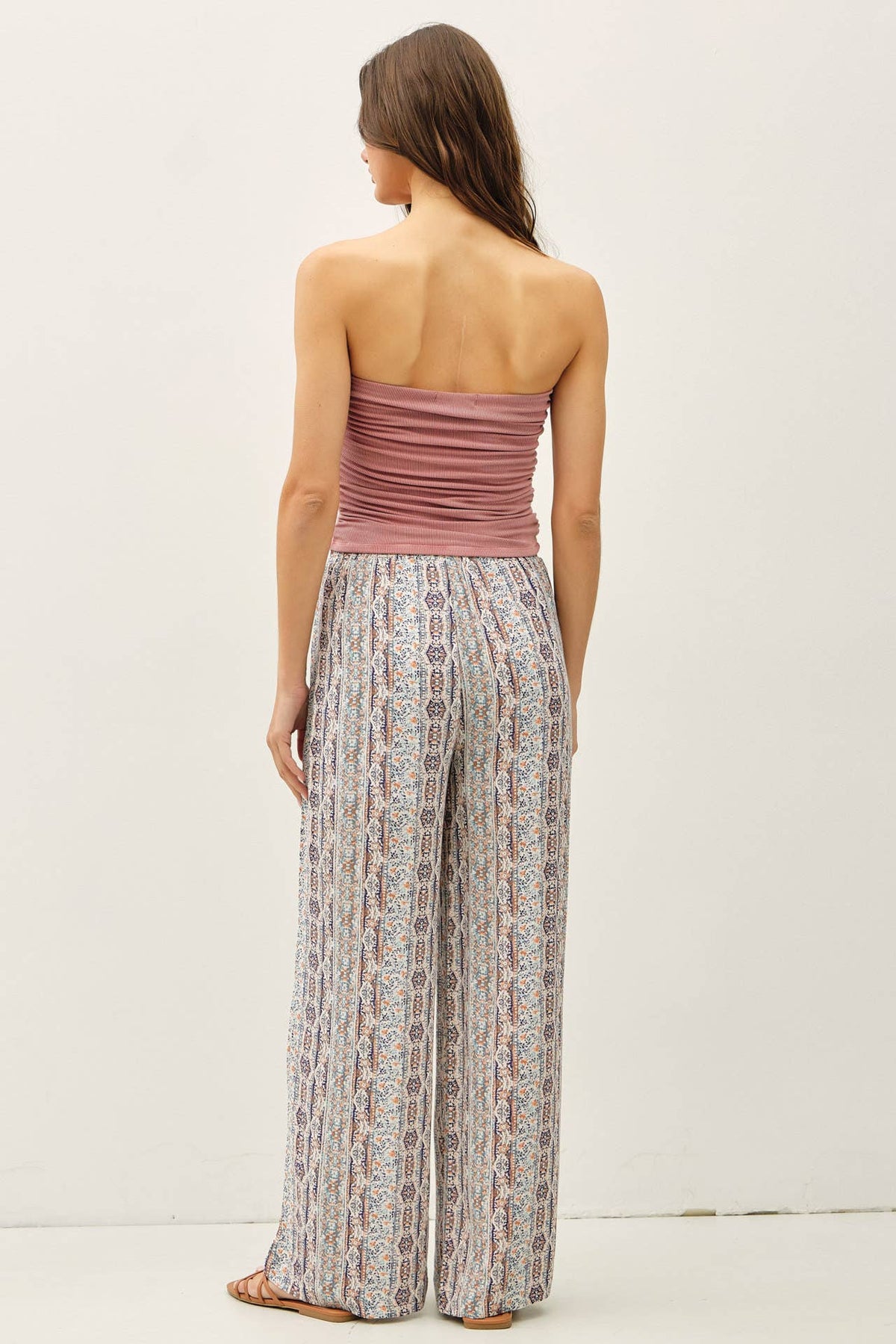 The Liora Boho Print Wide Leg Pants – Smocked Waist Breezy Relaxed Fit Pants