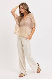 Jade Slouchy Open-Knit V-Neck Top