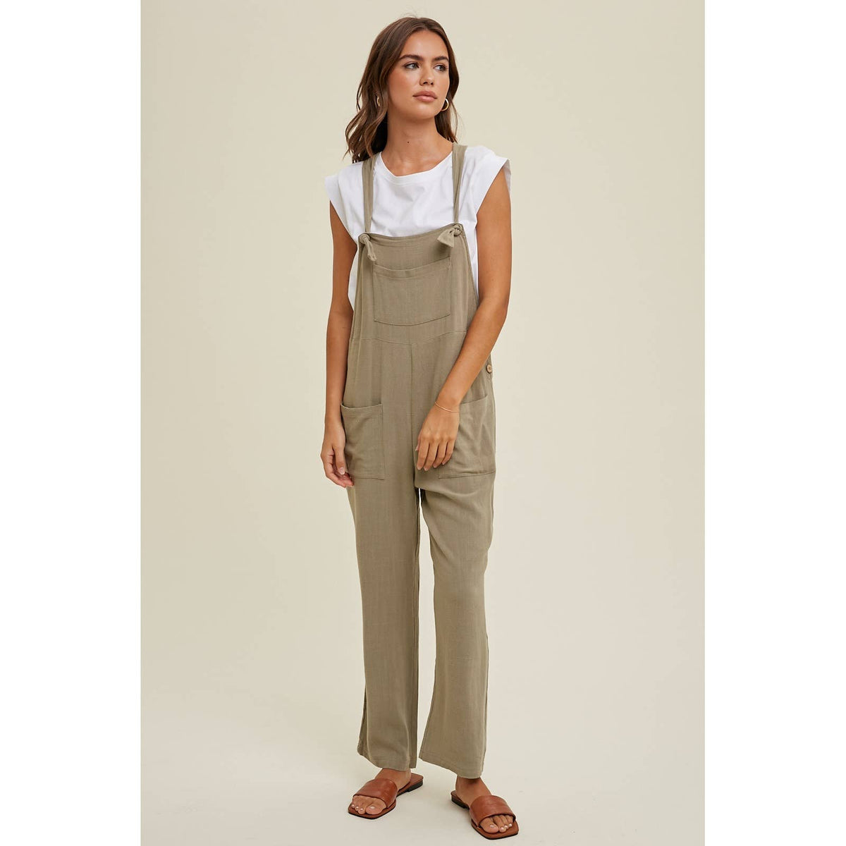 Jenni Linen Overalls: Olive