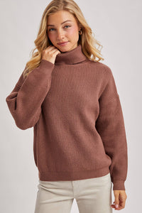 The Cocoa Club Ribbed Knit Turtleneck Sweater: Mocha