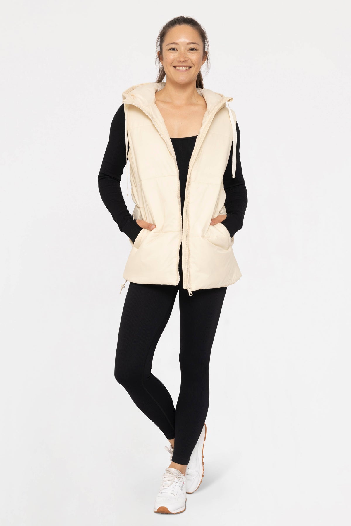 MONO B Longline High Neck Padded Vest: Champagne