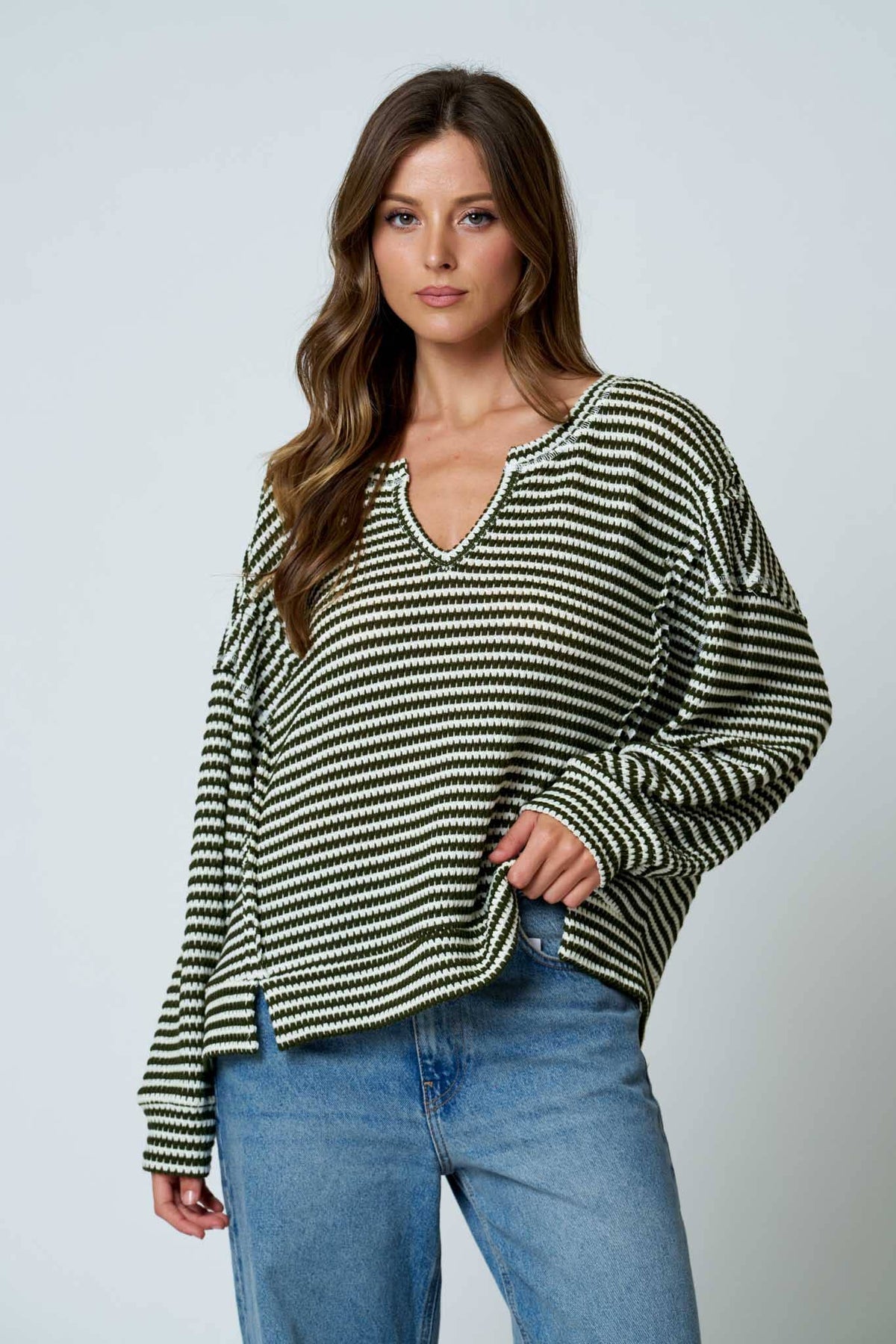 Crossroads Stripe Knit Top: Olive