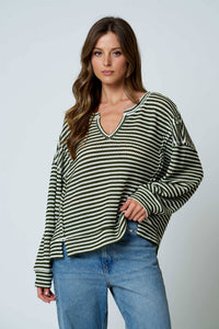 Crossroads Stripe Knit Top: Olive