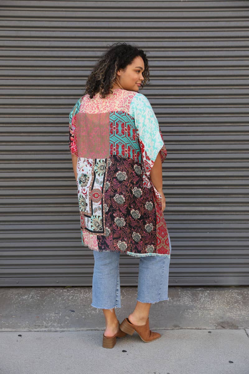 Sierra Floral Patchwork Kimono: Red