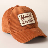 Howdy Darlin’ Corduroy Patch Baseball Cap – Vintage Western Adjustable Hat