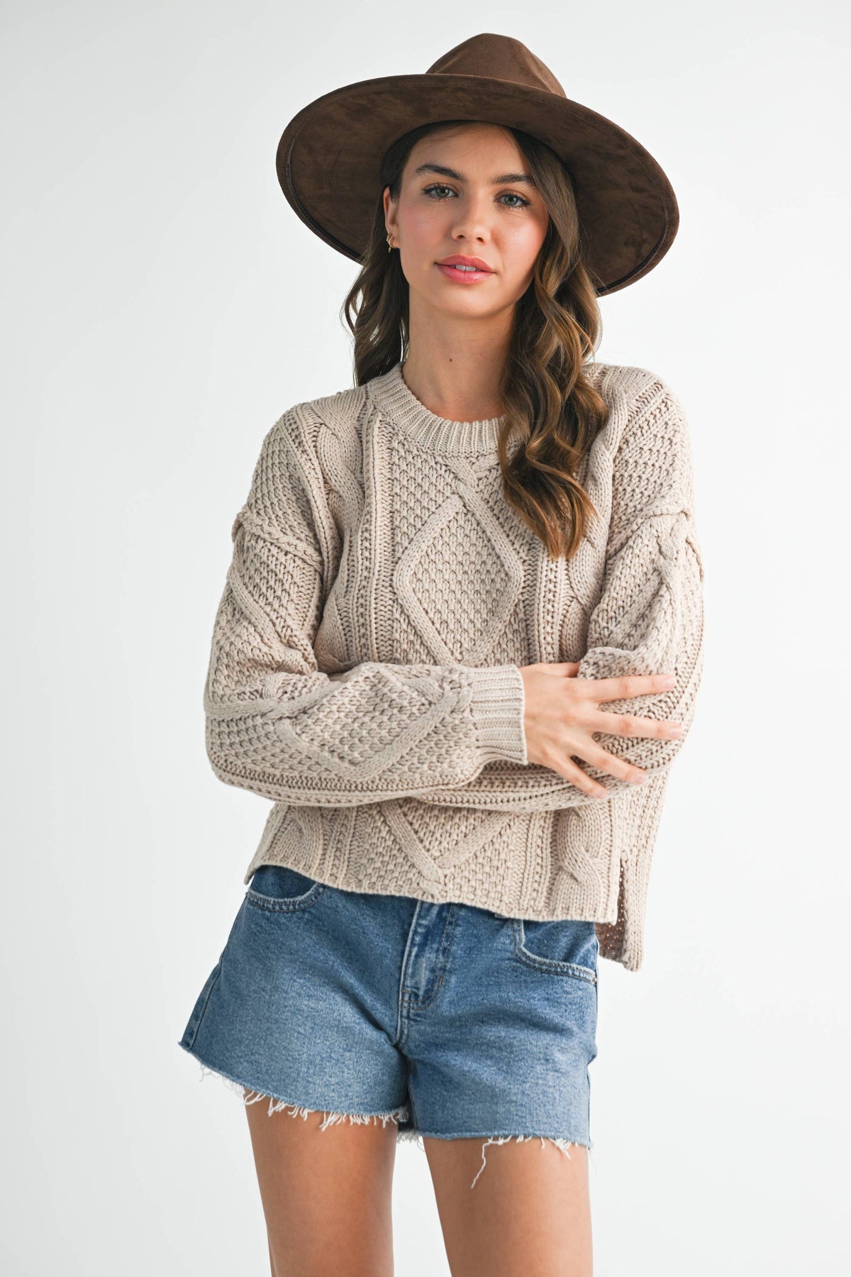 Better in Texture Cable Knit Sweater: Wheat