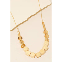 Chunky Wood And Metallic Beaded Necklace: Gold