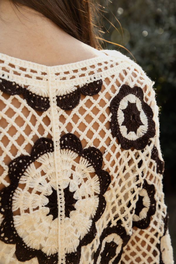 The Solandra Mandala Crochet Top: Cream/Brown