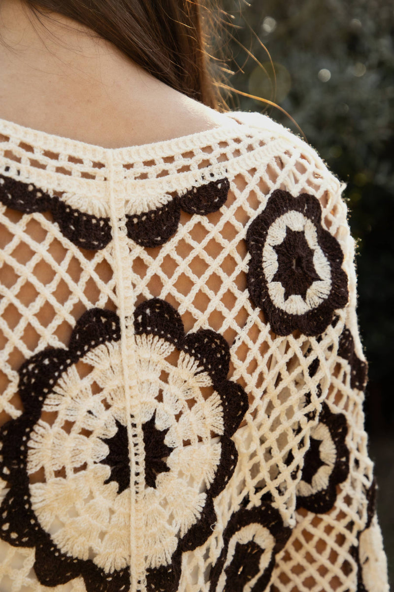 The Solandra Mandala Crochet Top: Cream/Brown