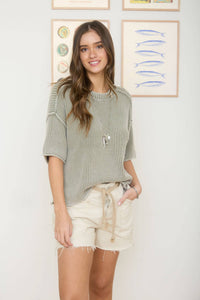 The Fallon Washed Raw Edge Sweater – Relaxed Drop Shoulder Knit Pullover