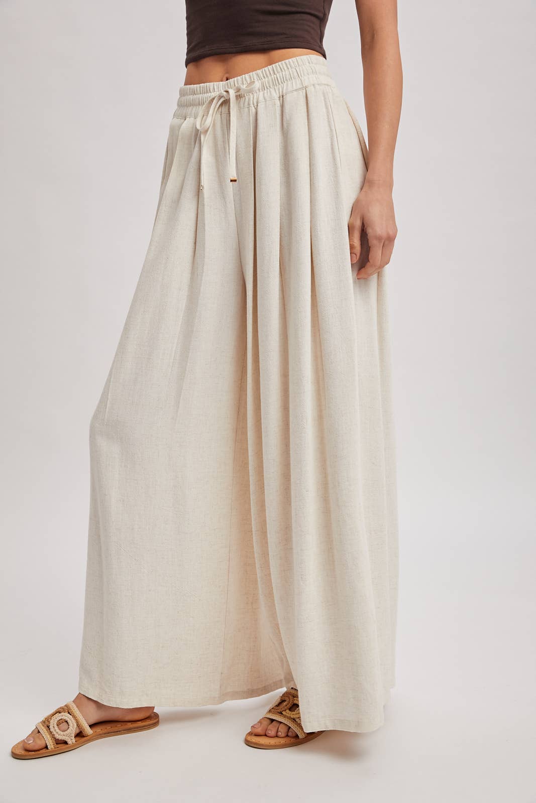 The Everly Flowing Wide Leg Pants: Lt Olive – High Waist Drawstring Palazzo