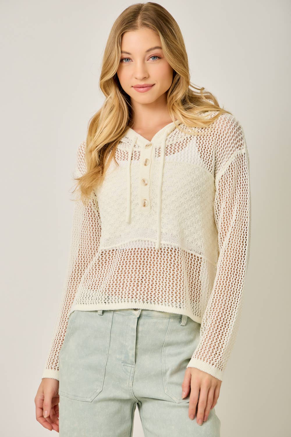 The Juniper Crochet Hoodie Sweater: Off White