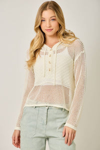 The Juniper Crochet Hoodie Sweater: Off White