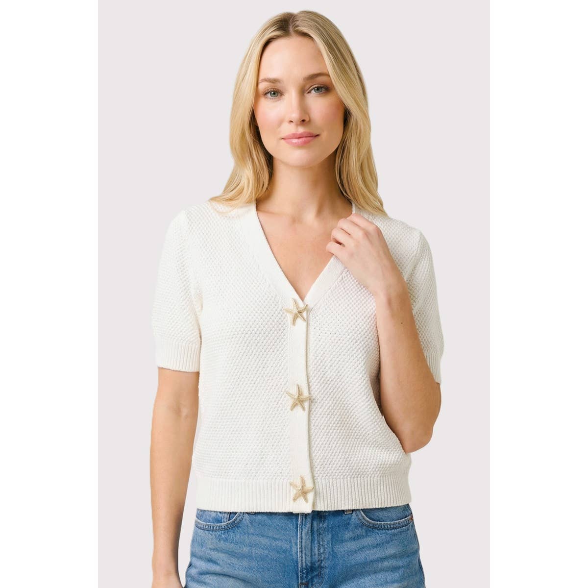 The Marina Waffle Cardigan: Ivory