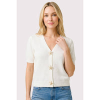 The Marina Waffle Cardigan: Ivory