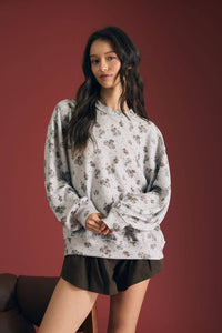 In Full Bloom Floral Knit Top: Light Grey/ Multi