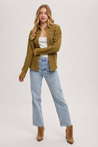 The Calla Thermal Contrast Shacket:Olive – Textured Button-Down Layer | Northern Belle Boutique