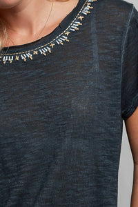 Everyday Lightweight Relaxed Fit Hand-Stitched Knit Top: Black / L