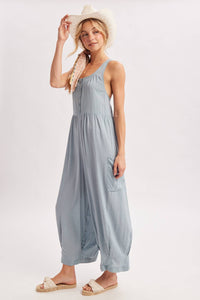 Easy Breeze Button Front Jumpsuit: Coastal Blue