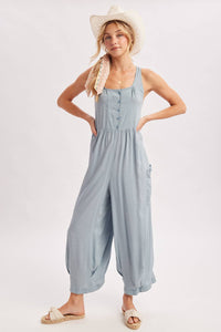 Easy Breeze Button Front Jumpsuit: Coastal Blue