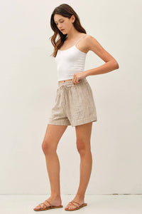 The Maris Striped Linen Blend Shorts – Drawstring Elastic Waist Lightweight Shorts