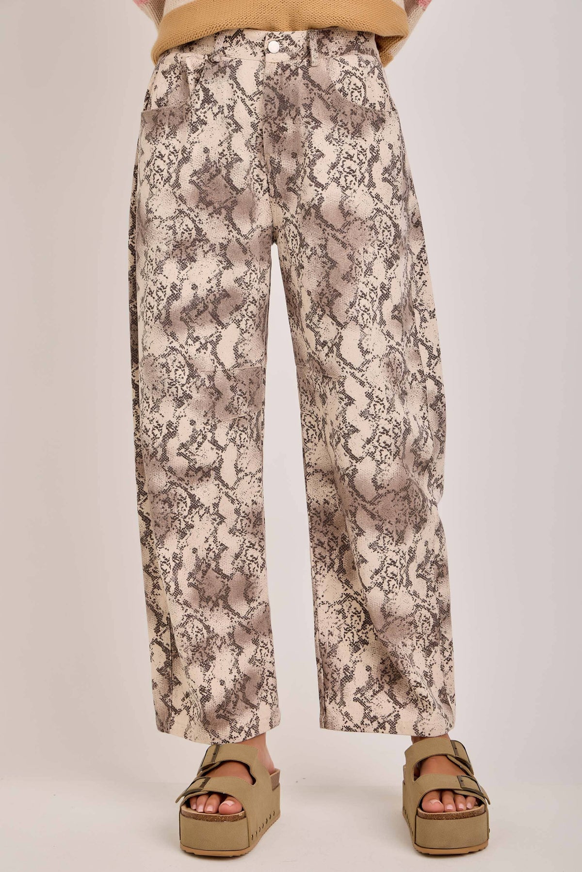 Wild Side Snakeskin Barrel Pants: vintage taupe