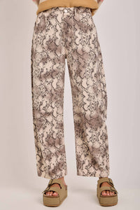 Wild Side Snakeskin Barrel Pants: vintage taupe