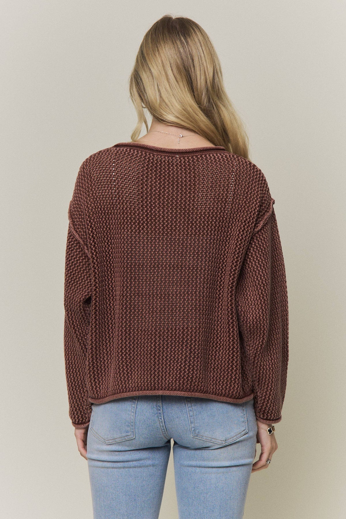No Plans Textured Cotton Sweater: Brick