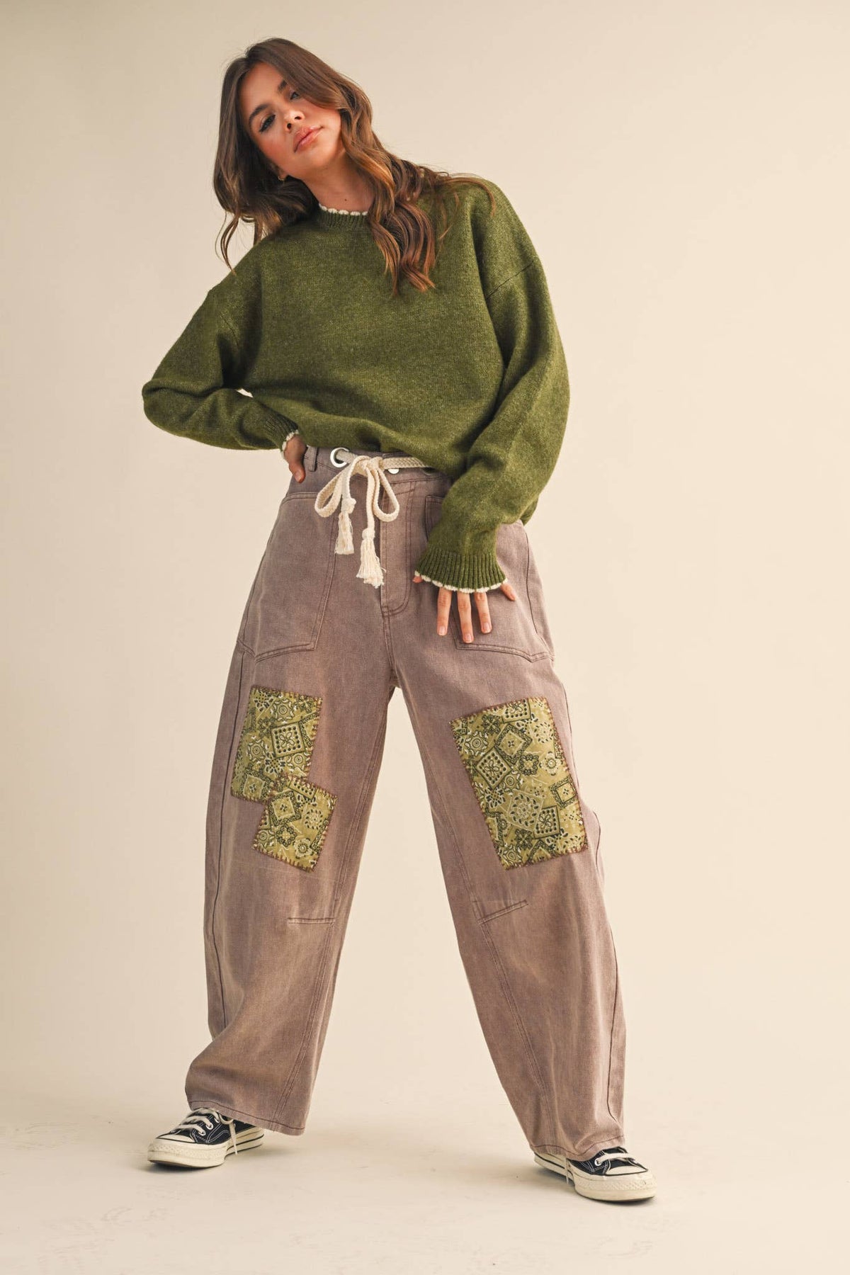 The Bria Scalloped Edge Sweater – Women’s Contrast Trim Knit Pullover, Heathered Drop Shoulder Sweater Top