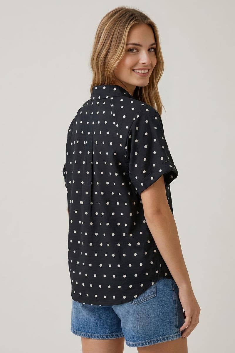 POLKA DOT BUBBLE SLEEVE BLOUSE - 45780T: CREAM / L