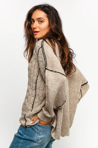 Lanie Color-Stitch Cable Knit Sweater – Oversized Round Neck Pullover | Northern Belle Boutique