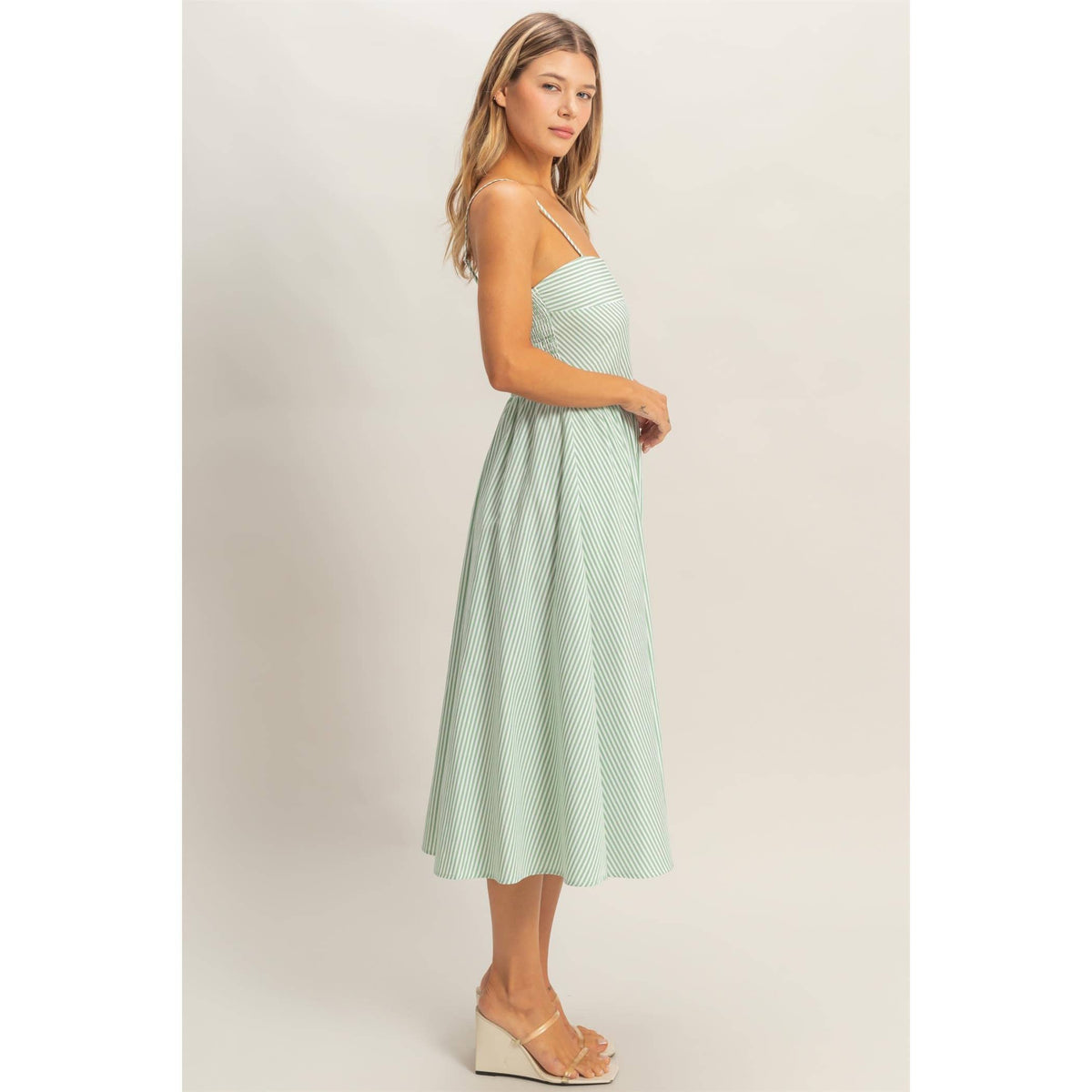 Striped Spaghetti Strap Dress: NAVY / S-M-L(2-2-2)