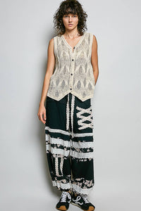 The Rowan Crochet Vest Top – V Neck Button Front Sleeveless Knit Layering Vest