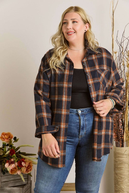 Emmersyn Plus Size Plaid Button-Down Shacket