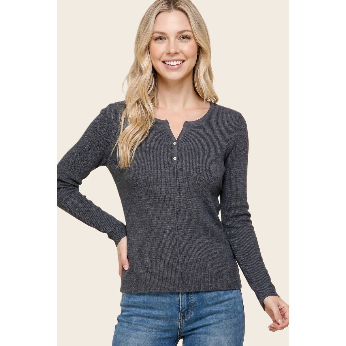 Easy Choice Henley Sweater: Charcoal