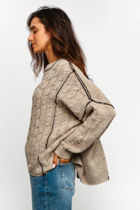 Lanie Color-Stitch Cable Knit Sweater – Oversized Round Neck Pullover | Northern Belle Boutique