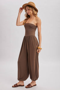 Mocha Strapless Jogger Jumpsuit