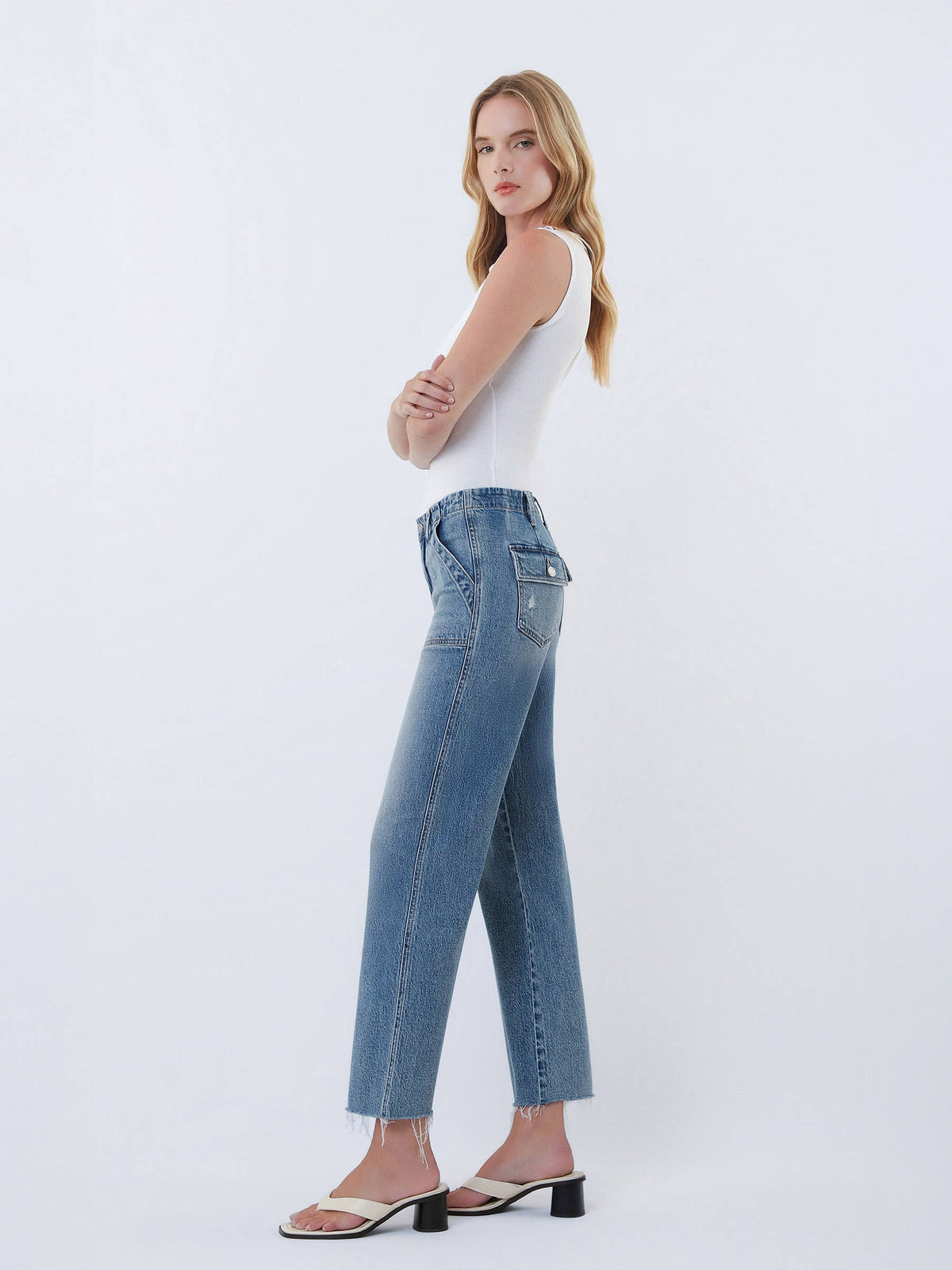 Pocket Change Crop High Rise Slim Wide Leg Jeans