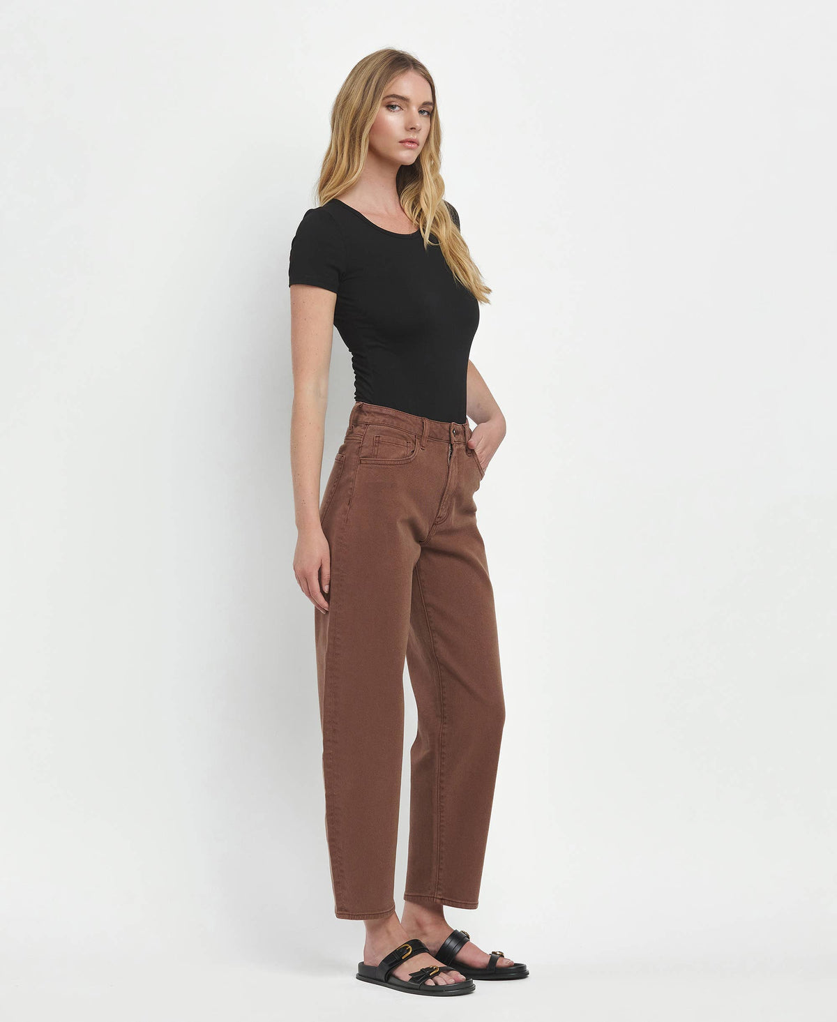 Vervet by Flying Monkey "Kate" Slim Barrel Jeans – Mocha Brown