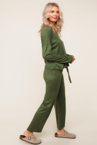 Evergreen Cozy Hacci Lounge Set – Soft Knit Top & Straight-Leg Pant Duo | Northern Belle Boutique