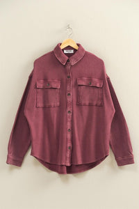 Maribel Oversized Mineral Washed Waffle Knit Shacket – Women’s Casual Button Down Shirt Jacket