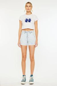 KanCanHarbor Stripe Denim Shorts: Light Wash