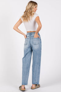 Jolene High Rise Barrel Jeans – Light Wash Comfort Denim with Side Seam Detail