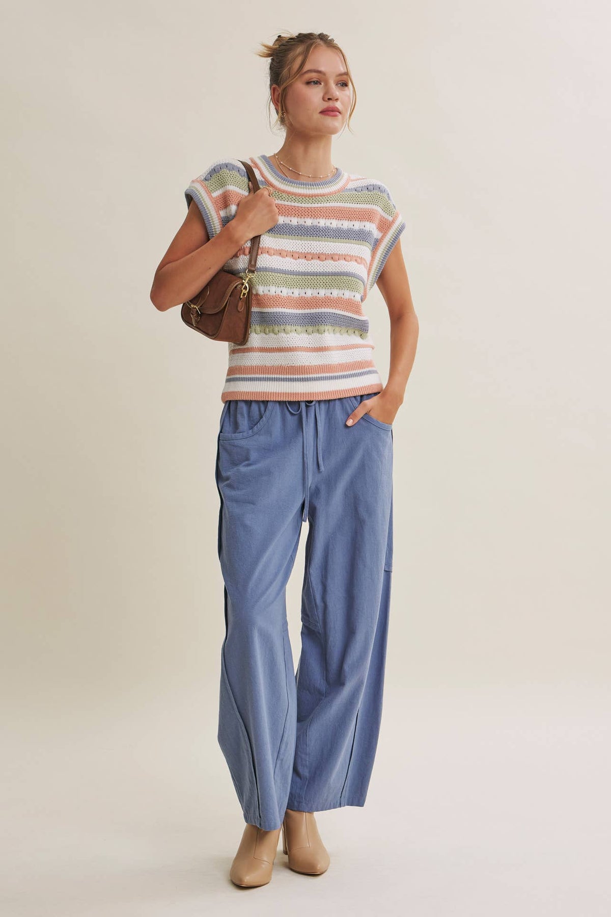 SEASONLESS TRANSITIONAL TEXTURED STRIPE SWEATER VEST: OLIVE MULTI / S