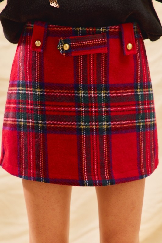 Tinsley Red Plaid Holiday Skort – Festive Checkered Mini Skirt Shorts