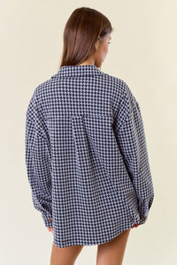 Vivianne Houndstooth Jacquard Knit Button-Down Shaket