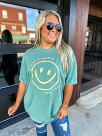 Do What Makes You Happy Smiley Puff Graphic Tee Vintage Light Green