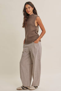 ALL ABOUT COMFORT ELASTIC STRIPE COTTON BARREL PANTS: DK. GREEN / L