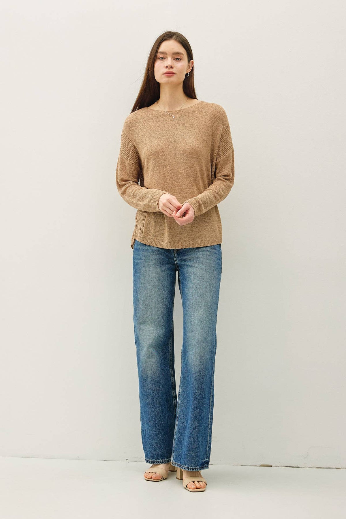 The Mae Lightweight Knit Sweater – Clay, Cocoa, Slate Blue & Taupe