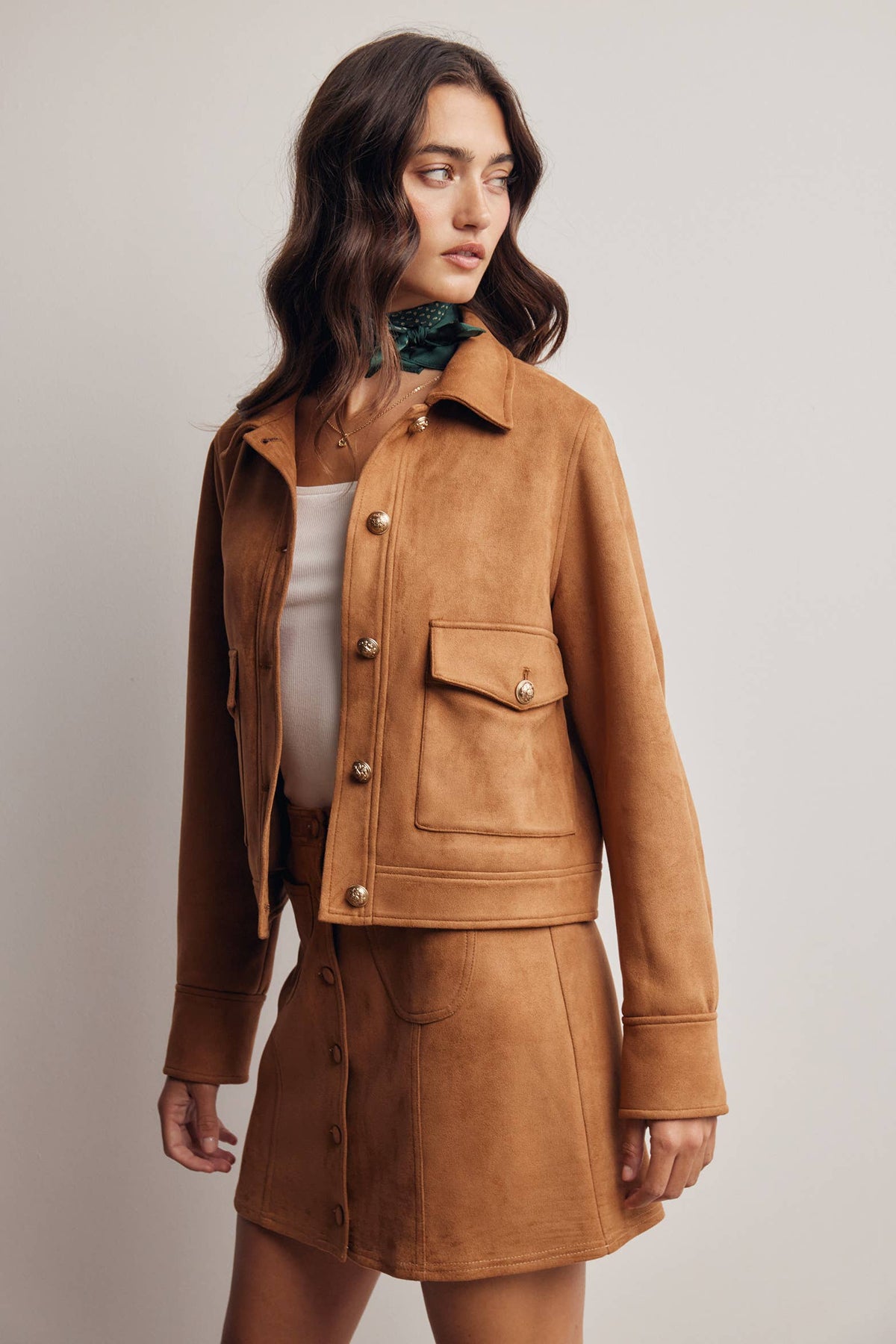 Sierra Stretch Suede Cropped Jacket: Camel